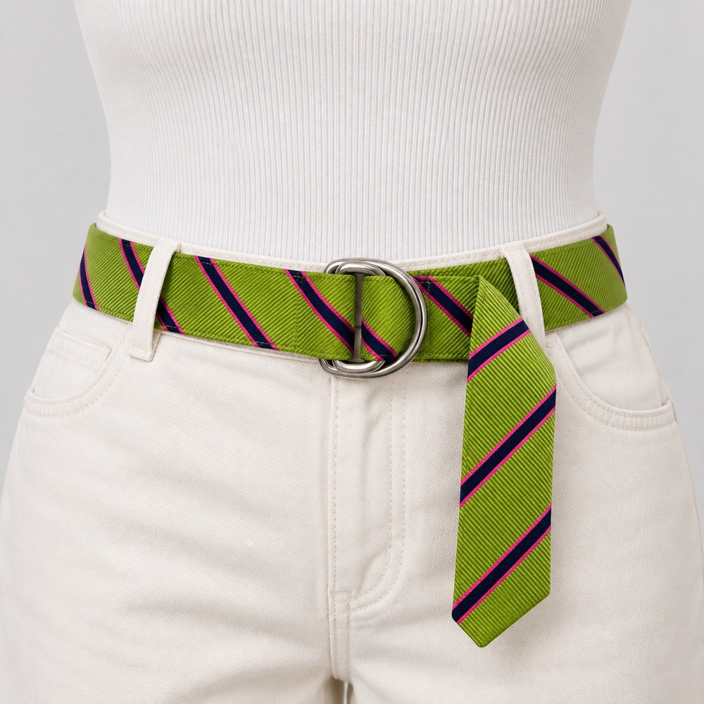 Old Navy D-Ring Belt Size S Green Pink Blue Striped Silk Preppy Y2K Collegiate